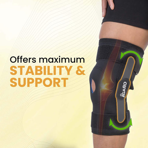 Knee Wrap Hinged With Open Patella, Rigid Biaxial Hinge, Neoprene Layer For Pain Relief,  Braces Walking, Workout And Sports, Large, Black